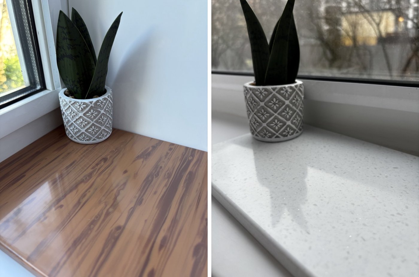 Одно окно, два цвета подоконника: Cherry Wood и Белый кварц
